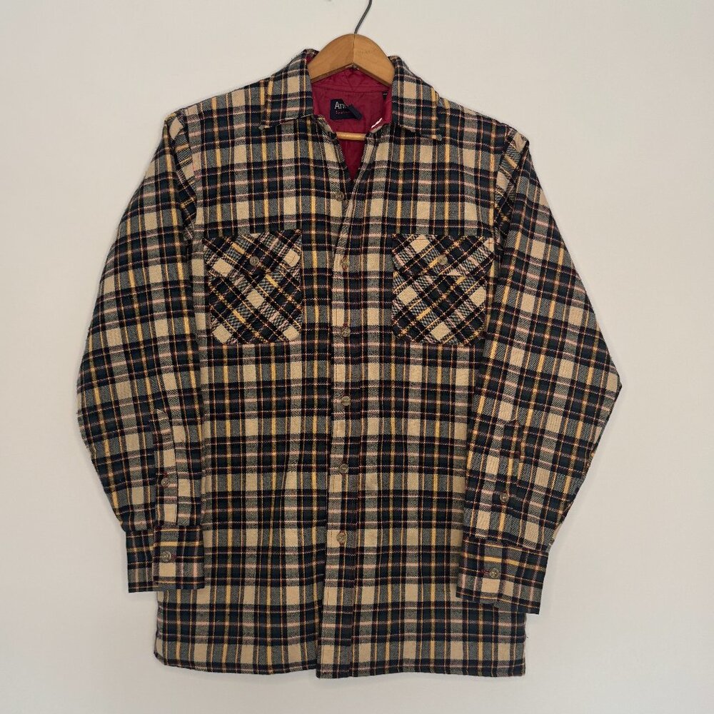 Vintage 1980s Arrow Chore Coat | Earthy Plaid Quilted Lining Shacket Men S - Picture 2 of 8